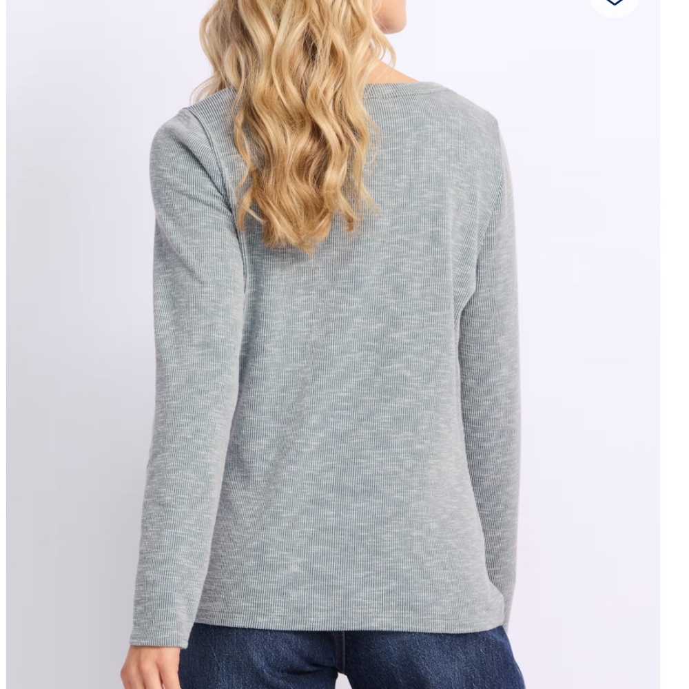 Staccato Ribbed Scoop Neck Long Sleeve Knit Top - Green - Petite Small - Picture 2 of 11